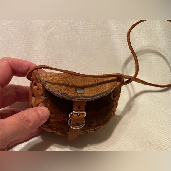 Navajo Style Mini Leather and Deer Skin Hand Tooled Crossbody Bag  Vintage - Picture 4 of 7